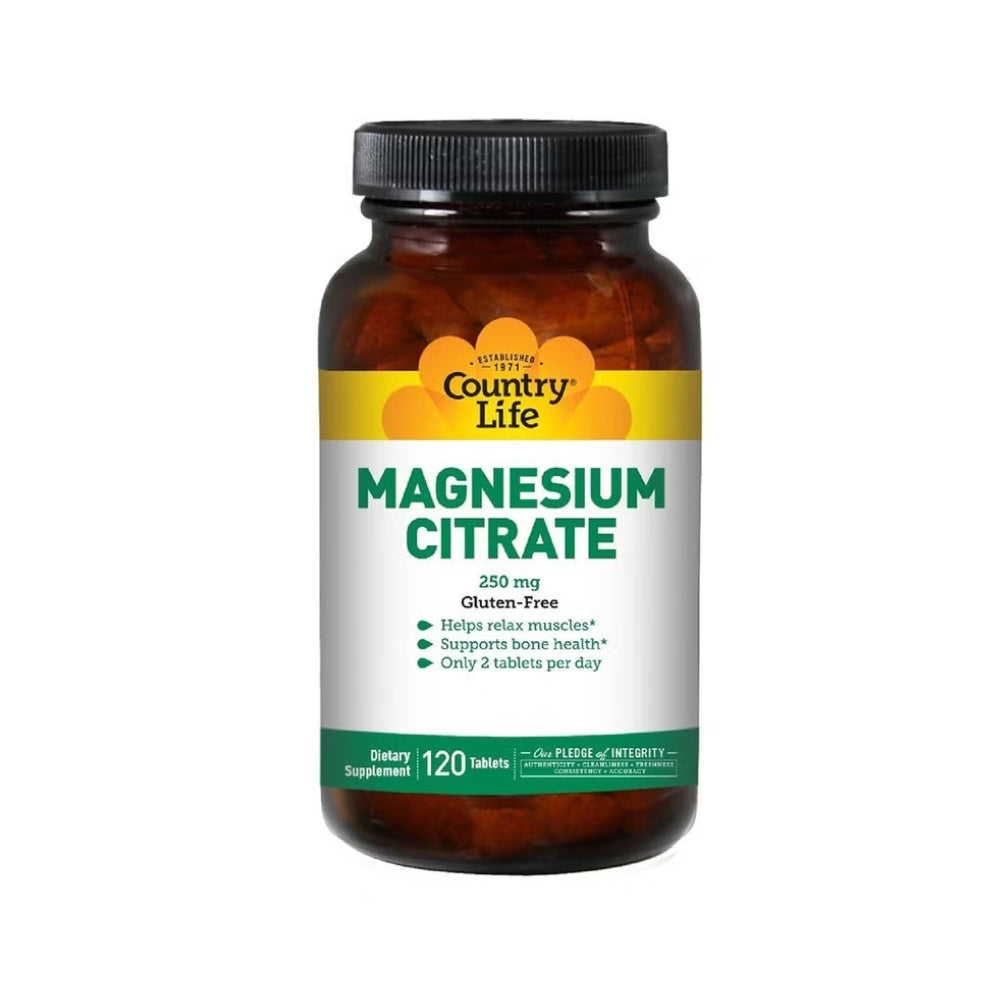Country Life Gluten-Free Magnesium Citrate 250 mg Tablets For Bone & Muscle Health, Pack of 120's
