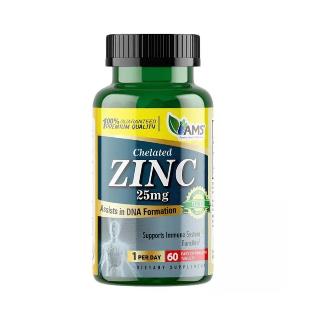 AMS Chelated Zinc Supplement 25 mg Tablets For Immunity Support, Pack of 60's