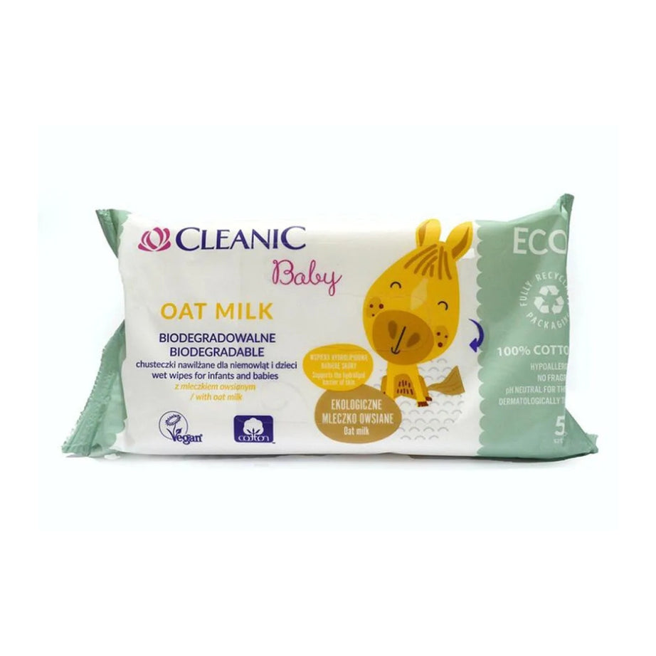 Cleanic Baby ECO Wet Wipes for Infants and Babies, Oat Milk - 50 Wipes
