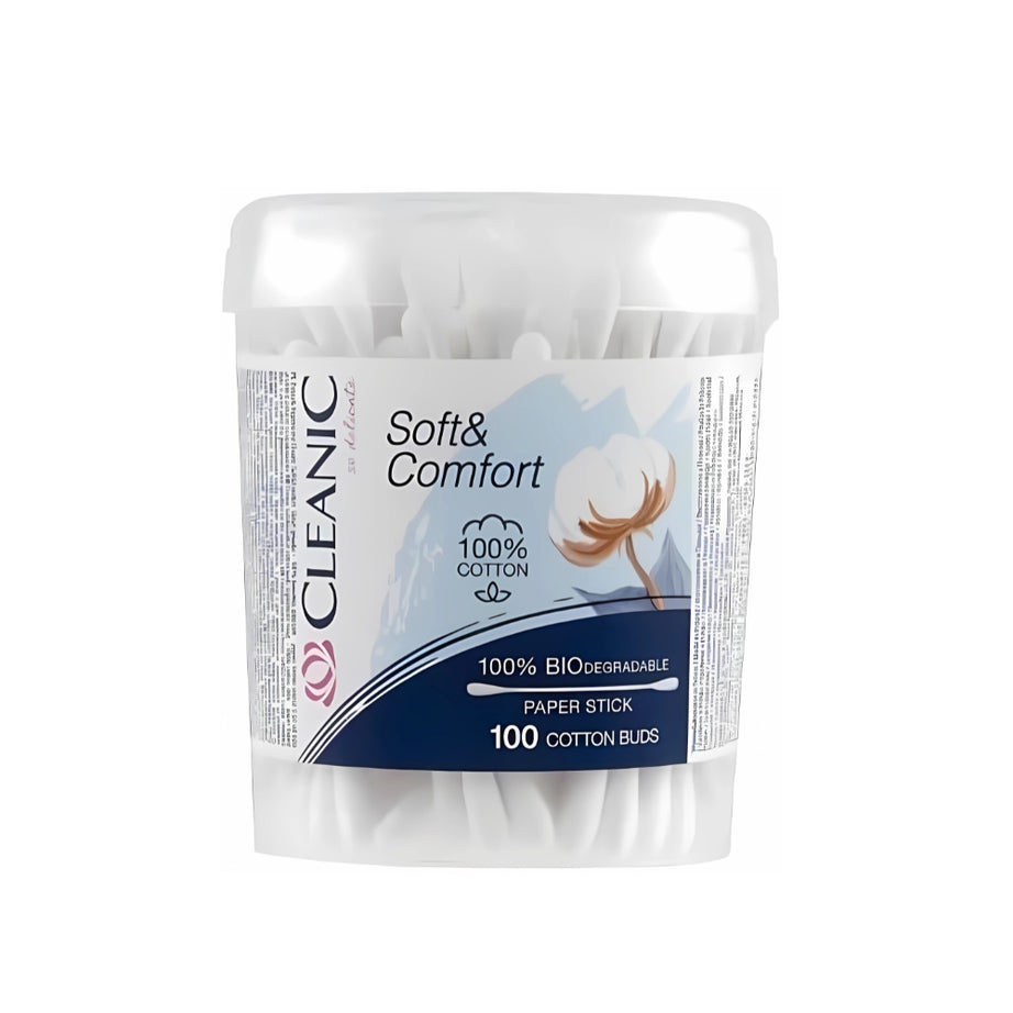 Cleanic Soft and Comort Cotton Buds with Round Box 100-Piece Set
