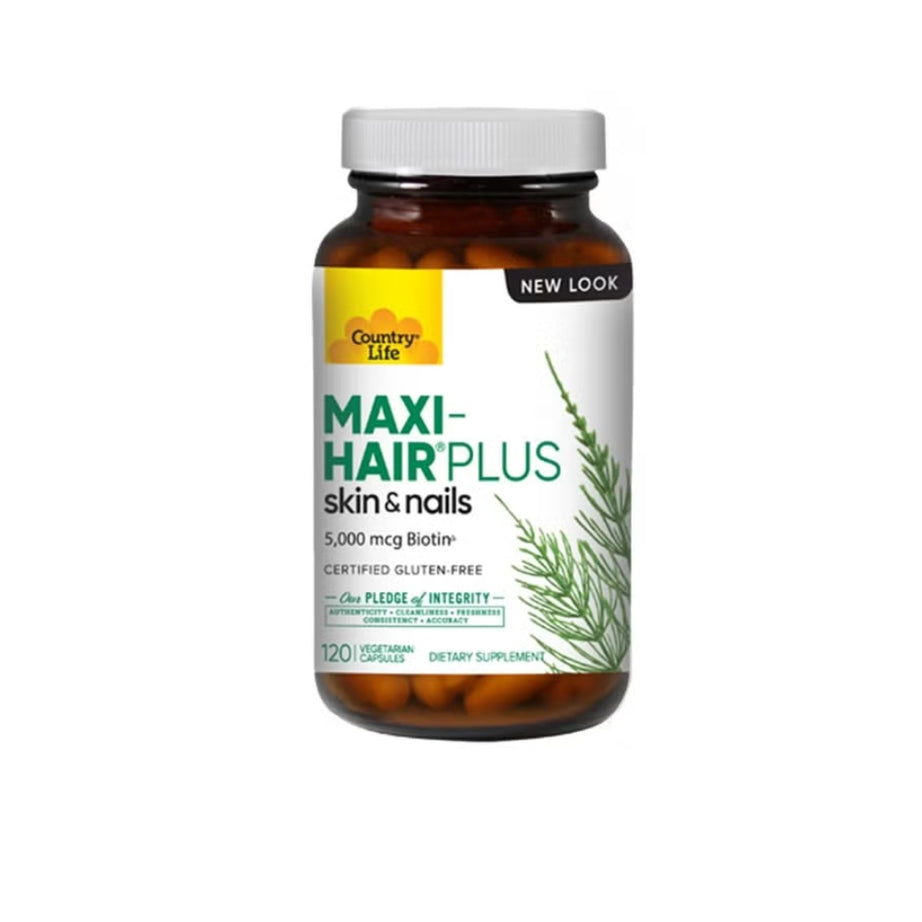 Country Life Maxi-Hair Plus Biotin 5000mcg Skin, Hair & Nails Supplement Capsules, Pack of 120's