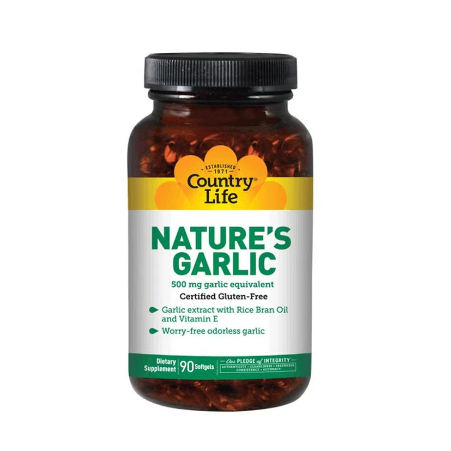 Country Life Nature's Garlic 500 mg Softgel With Rice Bran Oil & Vitamin E, Pack of 90's