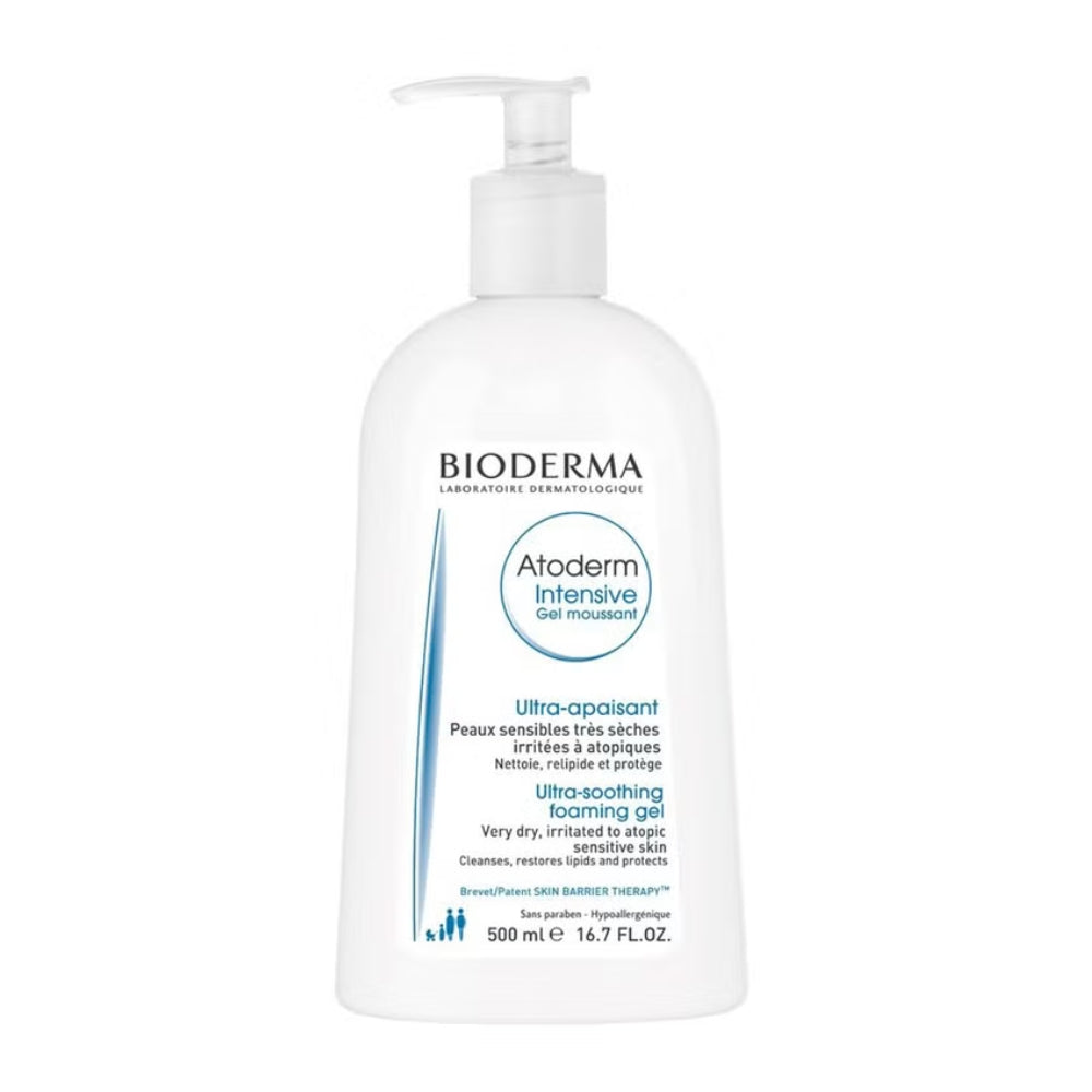 बायोडर्मा एटोडर्म इंटेंसिव जेल मूसेंट, सूखी त्वचा और एटोपिक संवेदनशील त्वचा के लिए फोमिंग जेल क्लींजर 500ml