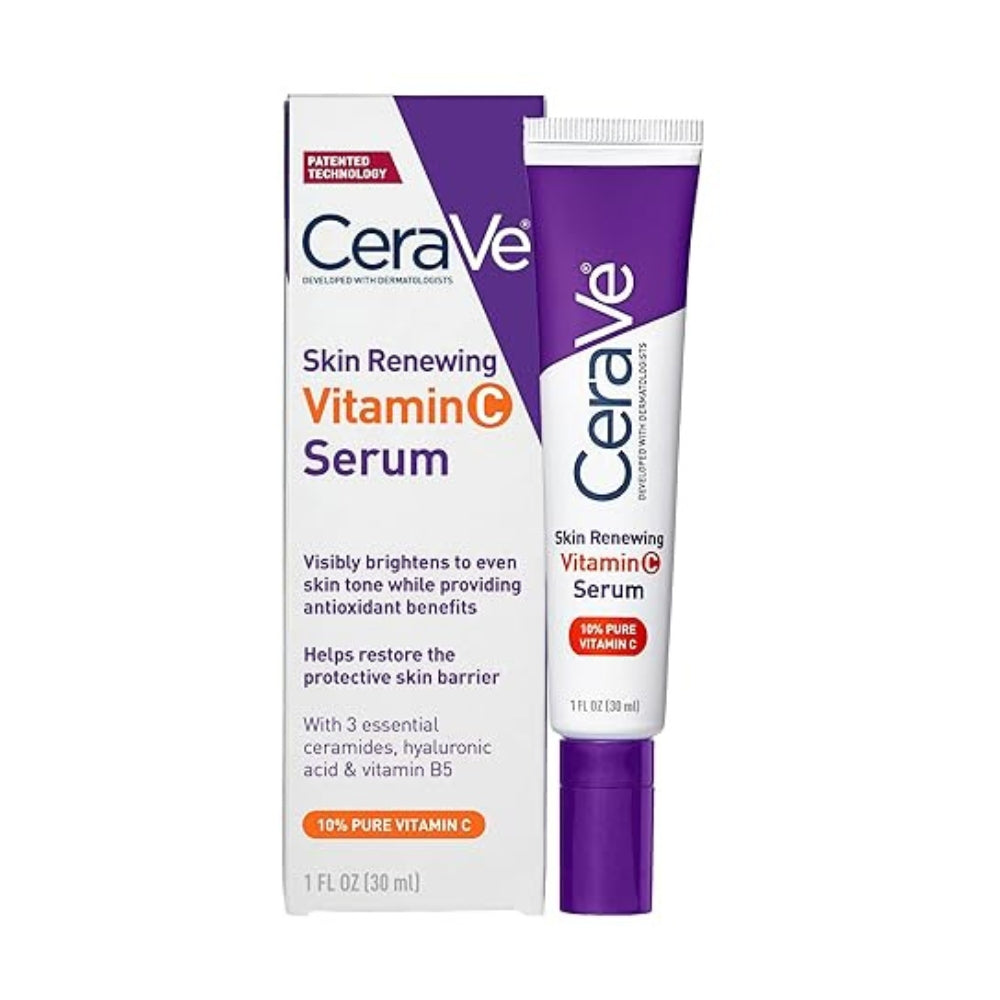 सेरावे विटामिन सी सीरम हायलूरोनिक एसिड के साथ | 10% शुद्ध विटामिन सी के साथ चेहरे के लिए त्वचा को चमकदार बनाने वाला सीरम | खुशबू रहित | 1 फ़्ल. ऑउंस